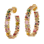 14k Yellow Gold Tourmaline Sapphire Hoop Earrings Handmade Jewelry