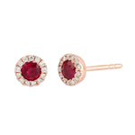 Natural Ruby & Diamond Stud Earrings In 18k Rose Gold