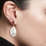 Pearl Dangle Earrings 18k Gold Natural Ruby Gemstone Handmade Jewelry