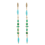 Natural Emerald Pave Diamond Gemstone Long Drop Earrings In 18k Yellow Gold For Her