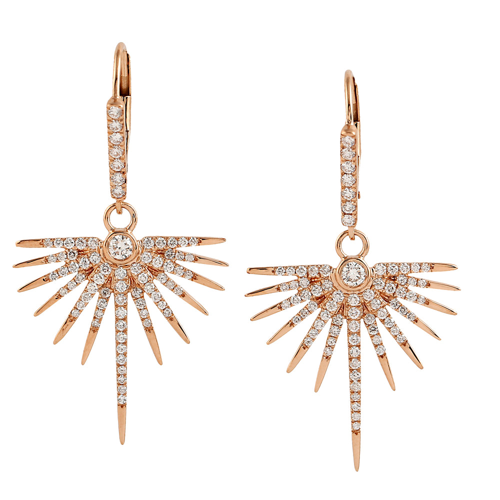 18k Rose Gold Pave Diamond StarBurst Drop Charm Dangle Earrings For Her