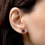 Natural Ruby Champaign Diamond 18k Yellow Gold Ear Stud Earrings