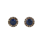 Natural Blue Sapphire Pave Diamond Stud Earrings Minimal Jewelry In 18k Gold For Her