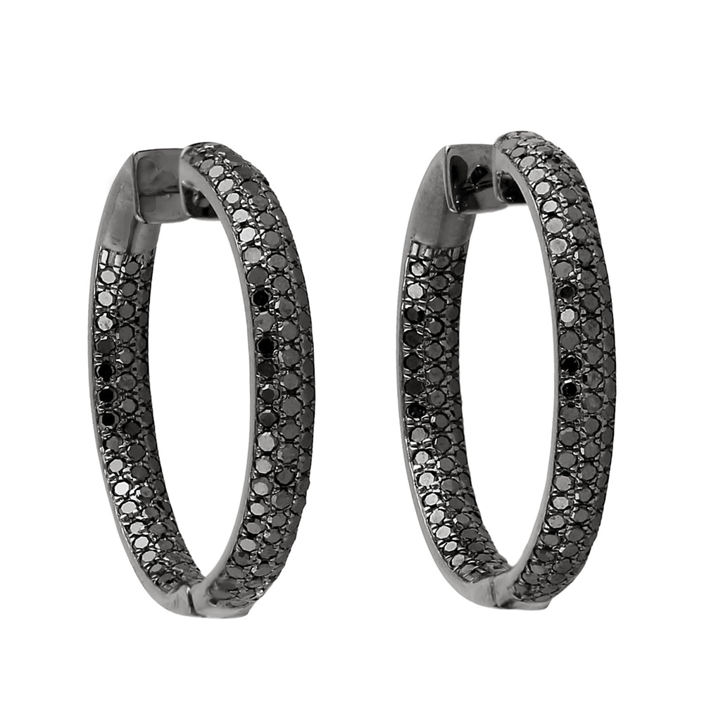 18k Gold Sterling Silver Micro Pave Black Diamond Huggie Earrings Jewelry For Her