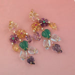 Handcarved Leaf & Flower Multiple Gemstone Dangle Earrings In 14k Yellow Gold Fine Jewelry