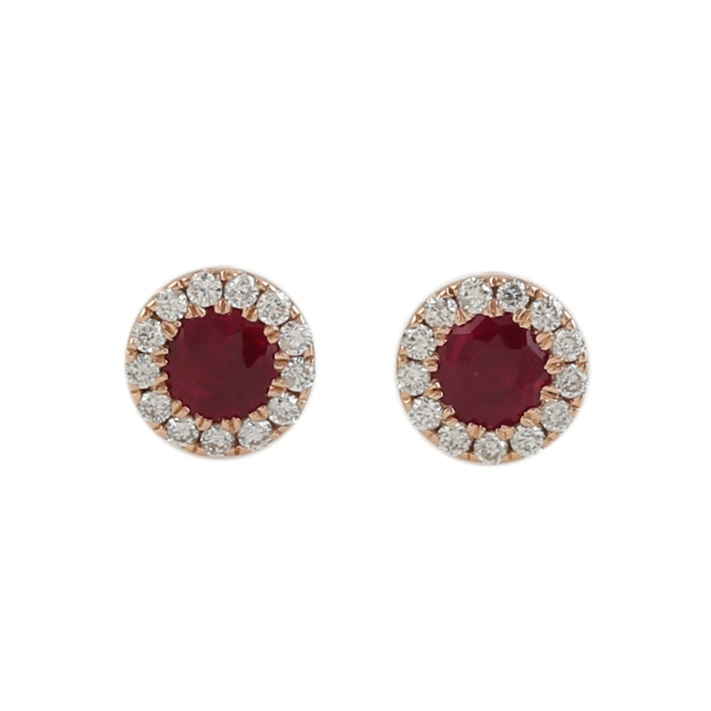 Natural Red Ruby Pave Diamond Halo Mini Stud Earrings Jewelry Gift For Her