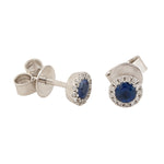 Beautiful Blue Sapphire Pave Diamond Halo Stud Earrings In 18k White Gold