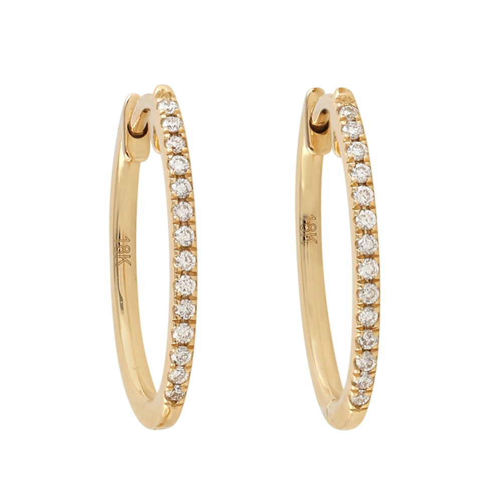 Natural Pave Diamond Hoop Earrings Jewelry In Solid 18k Yellow Gold For Gift
