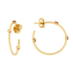 Natural Micro Pave Diamond & Tourmaline Gemstone Half Hoop Earrings In 14k Yellow Gold For Her