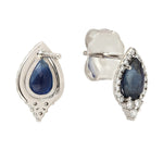 Pear Cut Sapphire Pave Diamond Beautiful Stud Earrings in 18k White Gold