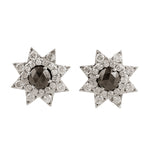 Natural Black & White Diamond Star Burst Stud Earrings Jewelry In 18k White Gold