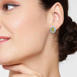 Prong Set Peridot & Diamond Gemstone Enamel Stud Earrings Jewelry In 14k Yellow Gold