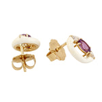 Prong Set Oval Cut Amethyst & Diamond Enamel Stud Earrings Jewelry In 14k Yellow Gold