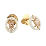 Prong Set Oval Cut Morganite & Diamond Enamel Stud Earrings Jewelry In 14k Yellow Gold