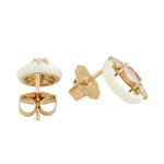 Prong Set Oval Cut Morganite & Diamond Enamel Stud Earrings Jewelry In 14k Yellow Gold