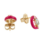 14k Yellow Gold Prong Set Aquamarine & Diamond Enamel Stud Earrings Fine Jewelry Gift
