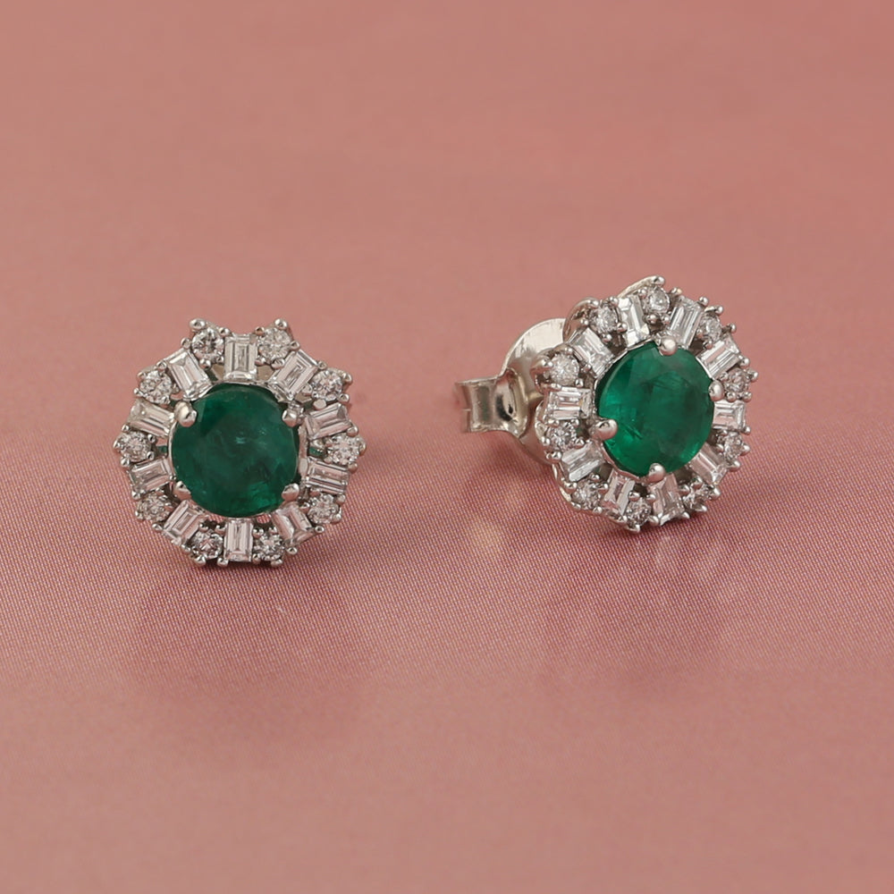 Natural Baguette Diamond Emerald 14k White Gold For Women