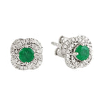 Prong Set Emerald Natural Diamond Halo Stud Earrings In 14k White Gold For Her