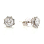 Natural Precious Stone Diamond Designer Halo Stud Ear Jewelry In 14k White Gold For Gift