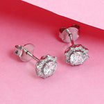 Natural Precious Stone Diamond Designer Halo Stud Ear Jewelry In 14k White Gold For Gift