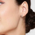 Micro Pave Diamond Designer Latch Back Lock Huggie Earrings In Sterling Silver