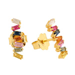 18k Yellow Gold Multicolor Baguette Sapphire Stud Earrings Jewelry In 18k Yellow Gold