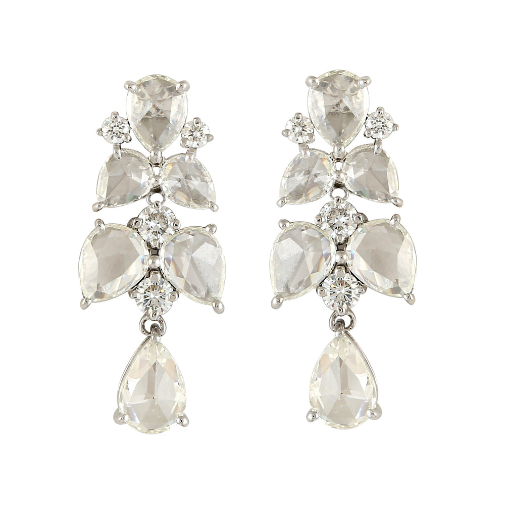 Beautiful Pear Cut Diamond Drop Bead Stud Earrings In 18k White Gold Jewelry