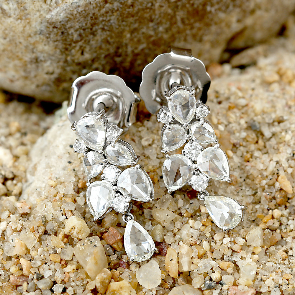 Beautiful Pear Cut Diamond Drop Bead Stud Earrings In 18k White Gold Jewelry