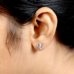 Trillion Sapphire Pave Diamond Daisy Stud Earrings in 18k White Gold