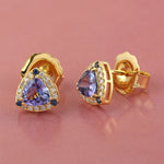Natural Tanzanite ,Diamond Trillion Stud Earrings In 14k Yellow Gold