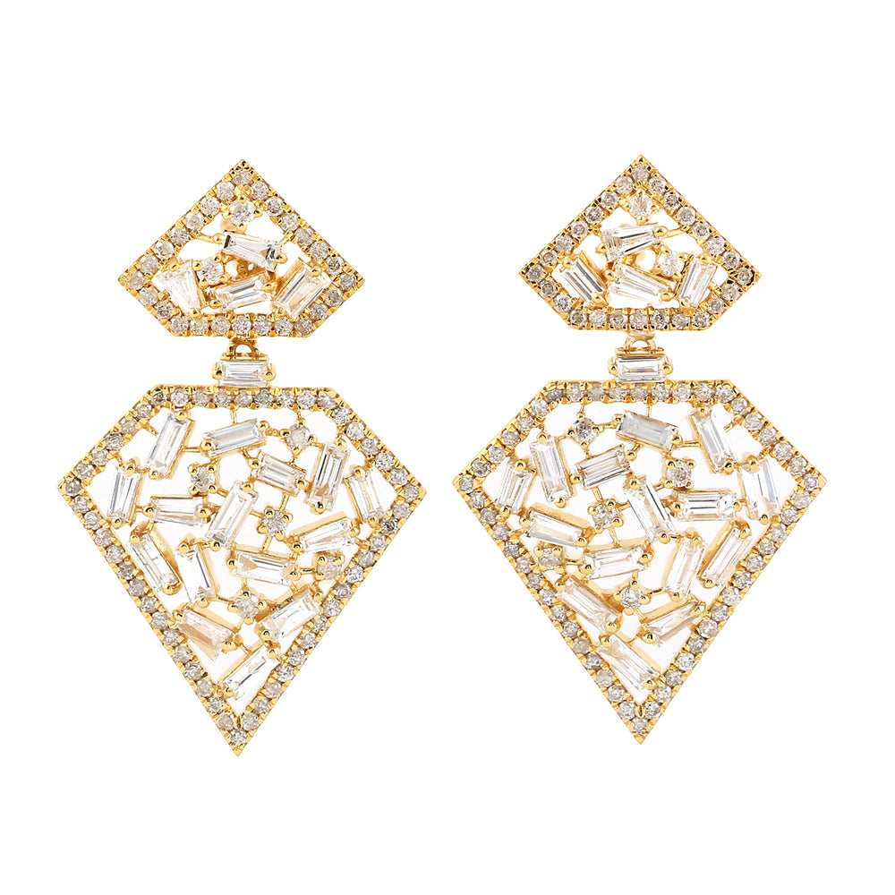Baguette Diamond Cluster Danglers In 18k Yellow Gold For Her
