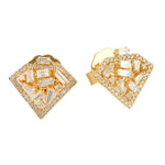 Tapered Baguette Pentagon Design Stud Earrings in 18k Gold