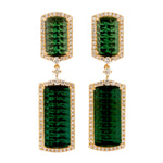 Beautiful Green Tourmaline Pave Diamond Designer Dangle Earrings In 18k Yellow Gold