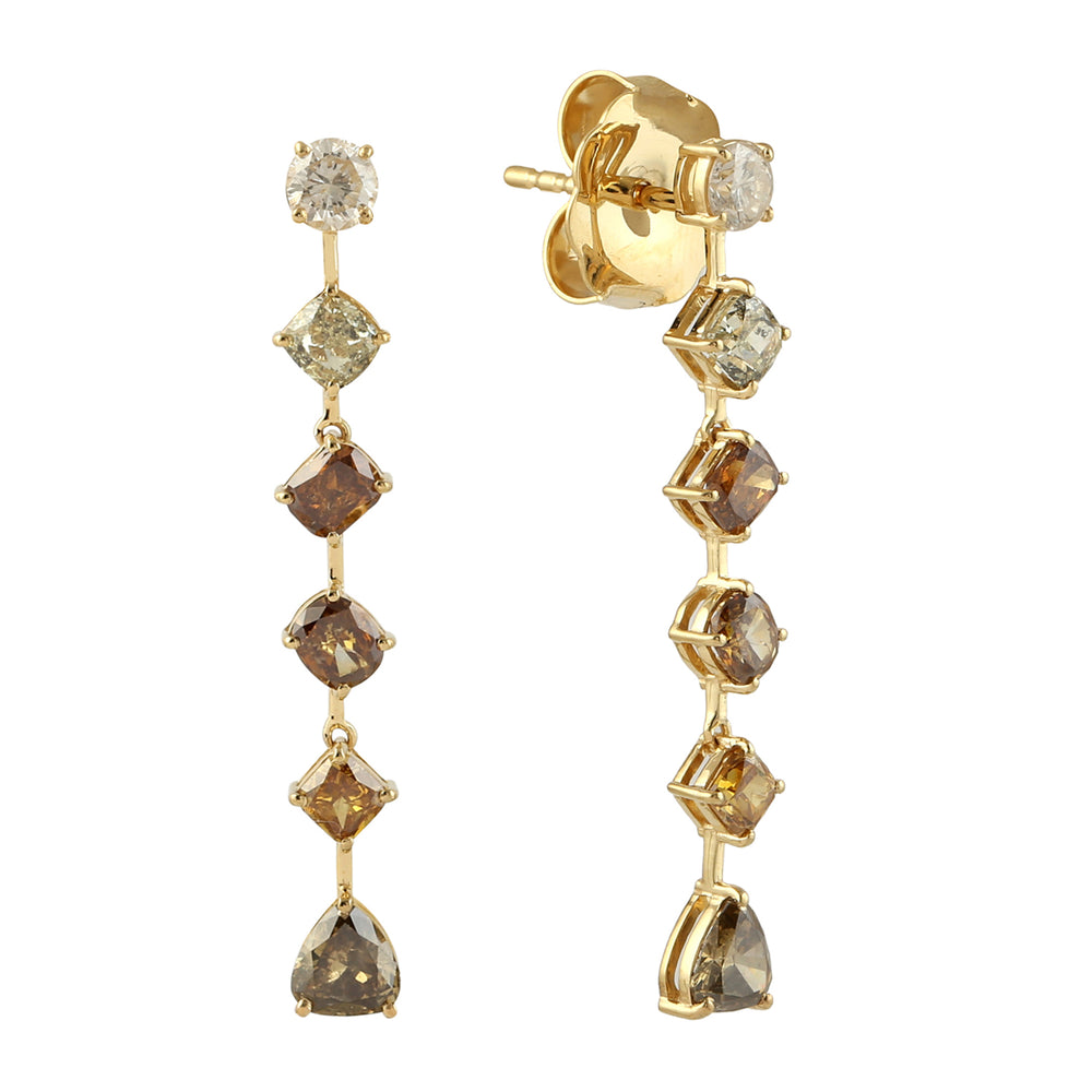 18k Yellow Gold Colored Diamond Designer Dangle Earrings Jewelry