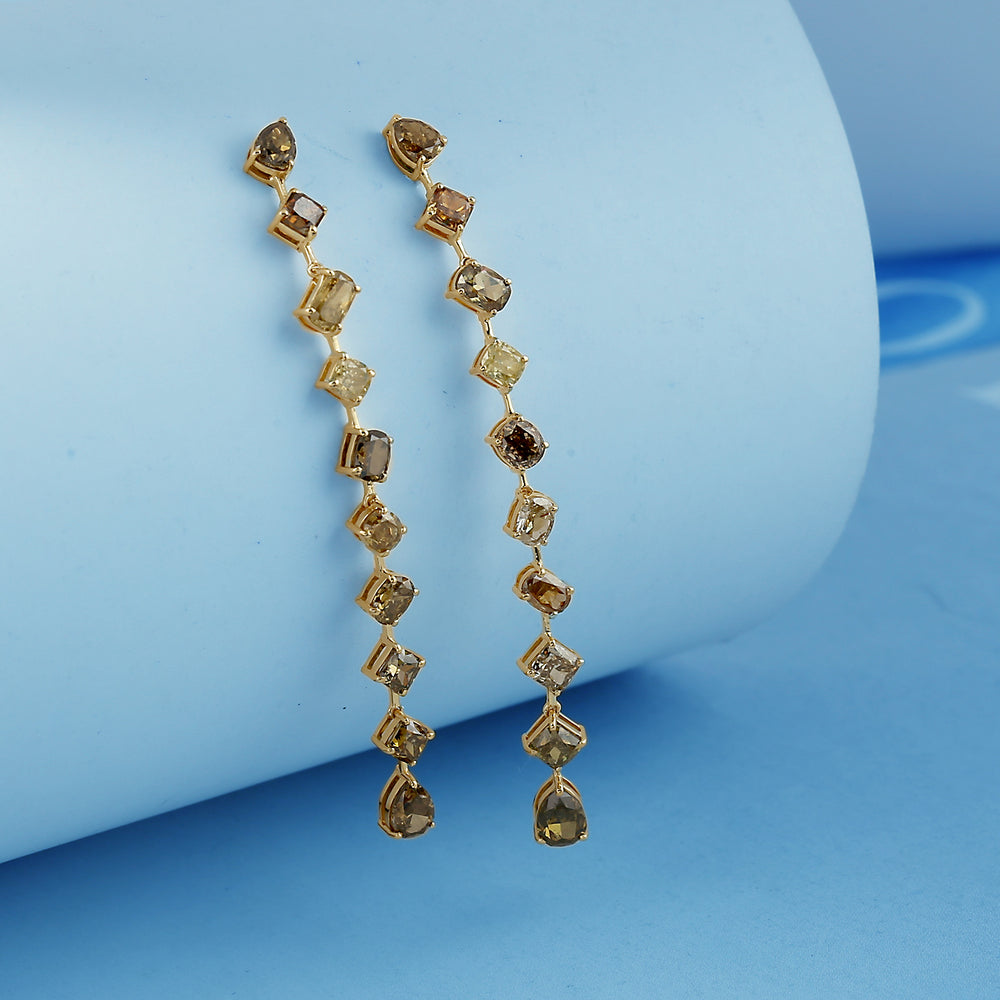 18k Yellow Gold Colored Diamond Designer Long Dangle Earrings Jewelry