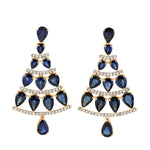 Pear Cut Sapphire & Pave Diamond 18k Gold Designer Danglers For Her