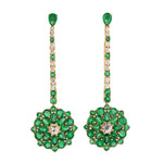 Beautiful Emerald & Diamond Long Drop Danglers In 18k Yellow Gold