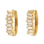 Natural Baguette Diamond Huggie Earrings In 18k Yellow Gold Handmade jewelry