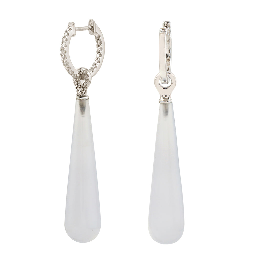 Chalcedony Pave Diamond 18k White Gold Drop Danglers For Her