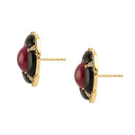 Natural Ruby Diamond Enamel Stud Earrings in 18k Gold Gift