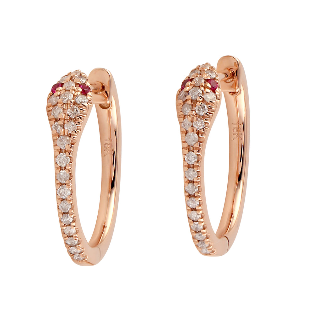 18k Rose Gold Ruby Pave Diamond Serpent Huggie Earrings