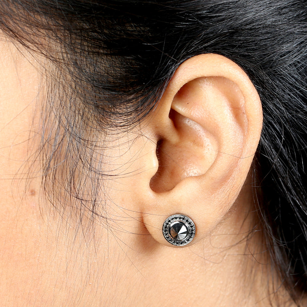 Black Diamond Halo Stud Earrings in Gold 14kt