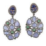Natural Tanzanite Emerald Diamond 18k Gold Silver Designer Earrings