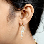 Natural Pave Diamond Leaf Design Danglers In 18k Yellow Gold