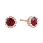 Natural Ruby & Diamond Stud Earrings In 18k Rose Gold For Her