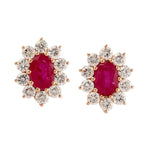 Oval Ruby Natural Diamond Stud Wedding Gift In 18k Yellow Gold