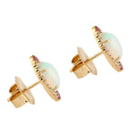 Natual Opal Ethopian Sapphire Diamond Stud Earrings In 18k Yellow Gold