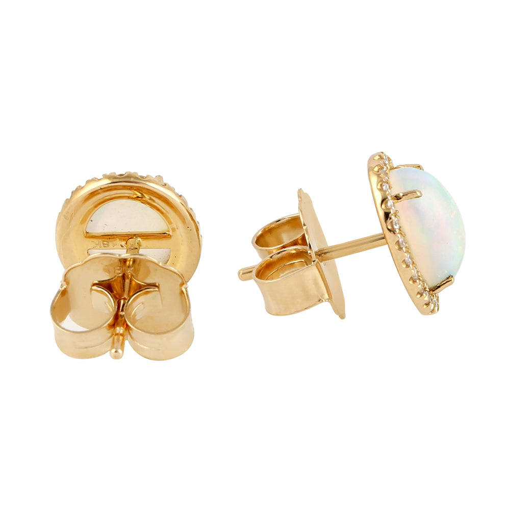 Opal Ethopian Diamond Oval Stu Earrings in 18k Yellow Gold Gift