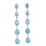 Blue Topaz Sapphire Diamond Long Drop Earrings In 18k White Gold