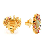 Multicolor Opal Ethopiaan Baguette Sapphire Sun Burst Design Stud Earrings In 18k Yellow Gold